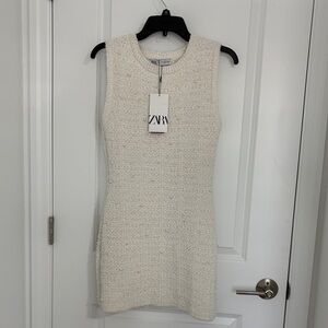Zara Cream Textured Knit dress